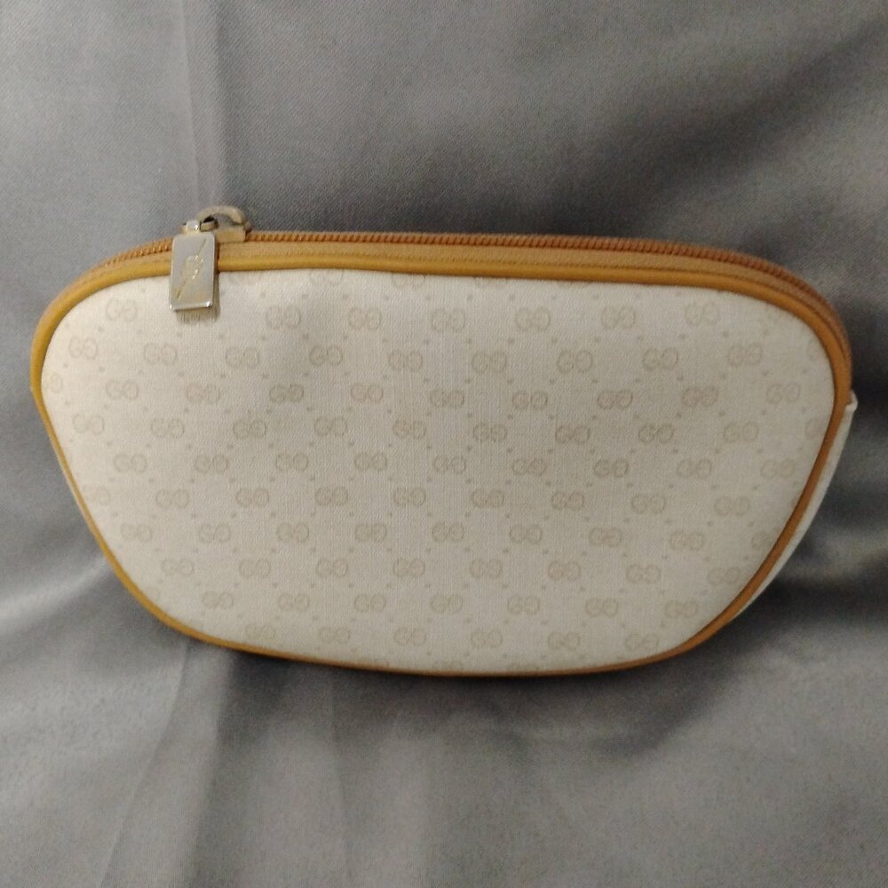 ❤️GUCCI Micro GG Logo Print Tan Leather Canvas Clutch Cosmetic Wallet Bag
